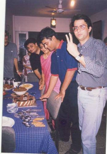 Cutting the cake before going to join his unit. Dr. Mrinal Patnaik is giving the Victory Sign